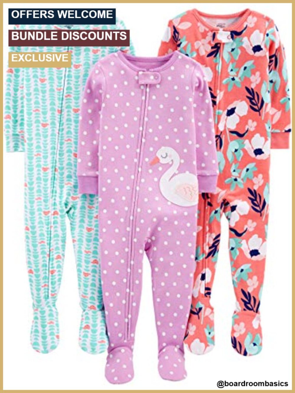 Girls 3-Pack Snug Fit Footed Cotton Pajamas Sleepers